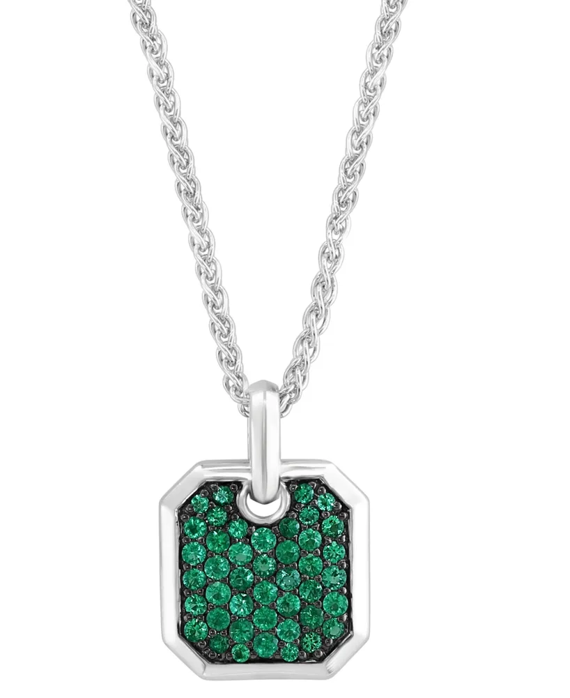 Effy Men's Emerald Cluster Dog Tag 22" Pendant Necklace (1 ct. t.w.) in Sterling Silver