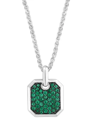 Effy Men's Emerald Cluster Dog Tag 22" Pendant Necklace (1 ct. t.w.) in Sterling Silver