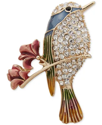 Anne Klein Gold-Tone Multi Crystal Bird On Branch Pin