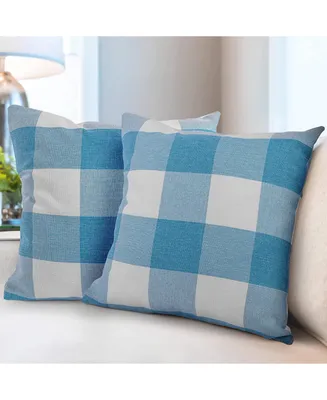Zulay Kitchen Pack of 2 Buffalo Plaid Throw Pillow Covers (Sky Blue & White)