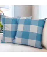 Zulay Kitchen Pack of 2 Buffalo Plaid Throw Pillow Covers (Sky Blue & White)