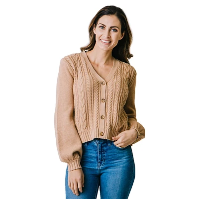Hope & Henry Women's Long Sleeve Chunky Cable Cardigan Sweater