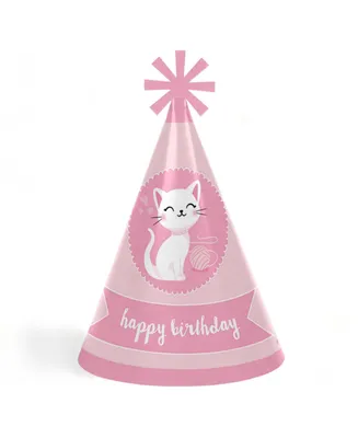 Purr-fect Kitty Cat - Cone Happy Birthday Party Hats - Set of 8 (Standard Size)