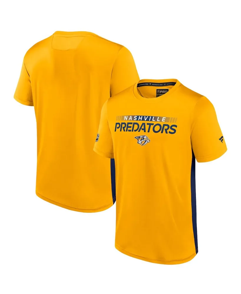 Men's Fanatics Gold, Navy Nashville Predators Authentic Pro Rink Tech T-Shirt