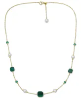 Effy Freshwater Pearl (4-1/2mm), Malachite, & Emerald (1/2 ct. t.w.) 17" Collar Necklace in 14k Gold