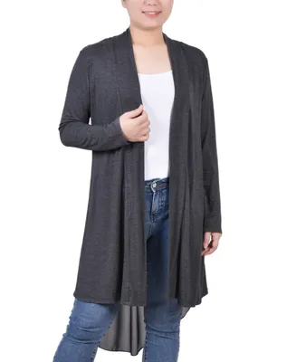 Ny Collection Women's Long Sleeve Knit Cardigan with Chiffon Back
