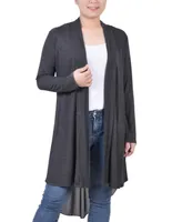 Ny Collection Women's Long Sleeve Knit Cardigan with Chiffon Back