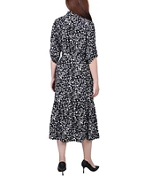 Ny Collection Women's Long Sleeve Tiered Dress with Belt