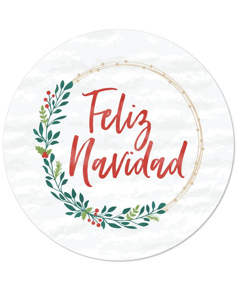 Feliz Navidad - Holiday & Spanish Christmas Party Circle Sticker Labels - 24 Ct