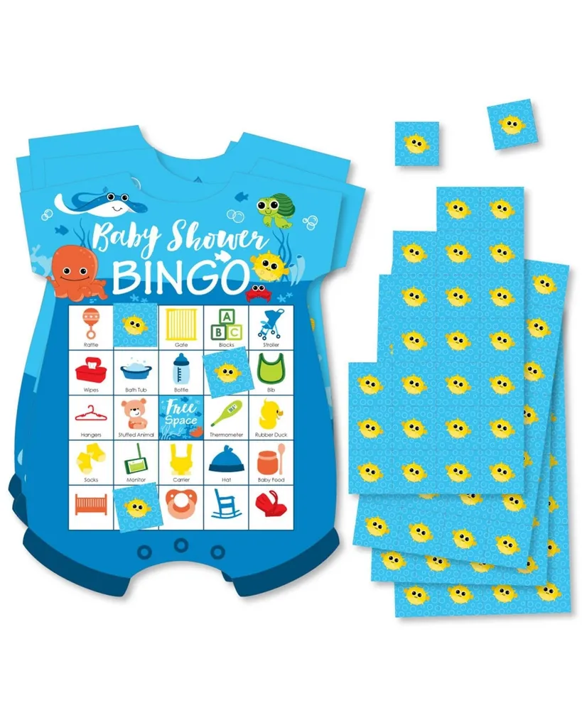 Big Dot of Happiness Baby Boy - Picture Bingo Cards and Markers - Blue Baby  Shower Shaped Bingo Game - Set of 18