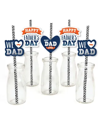 Happy Father's Day - Paper Straw Decor - Striped Decor Straws - 24 Ct