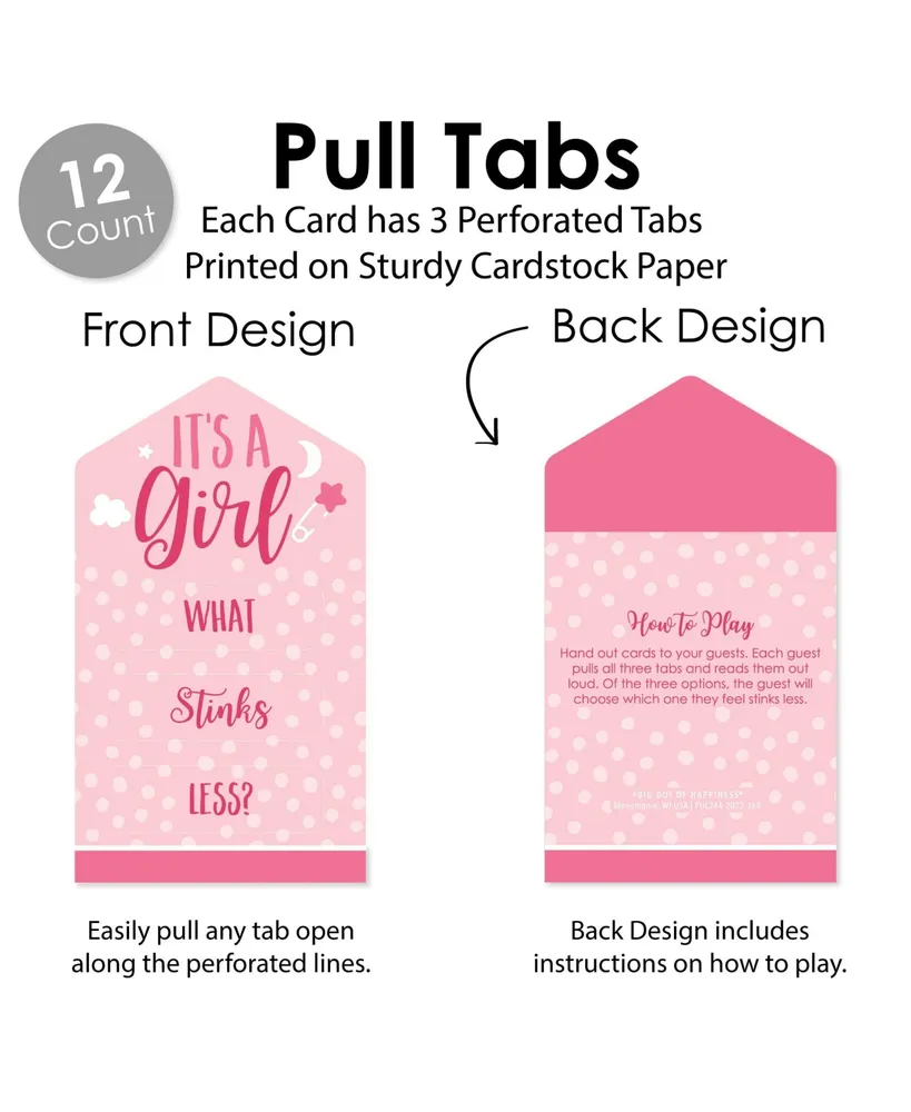 Baby Girl - Pink Baby Shower Game Cards - Conversation Starters Pull Tabs 12 Ct