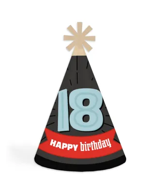 Boy 18th Birthday - Cone Happy Birthday Party Hats Standard Size 8 Count