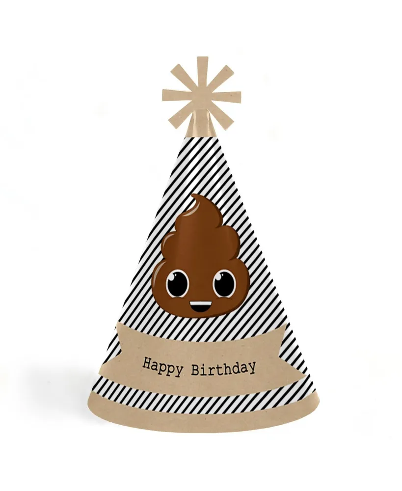 Party 'Til You're Pooped - Cone Poop Emoji Happy Birthday Party Hats - Set of 8