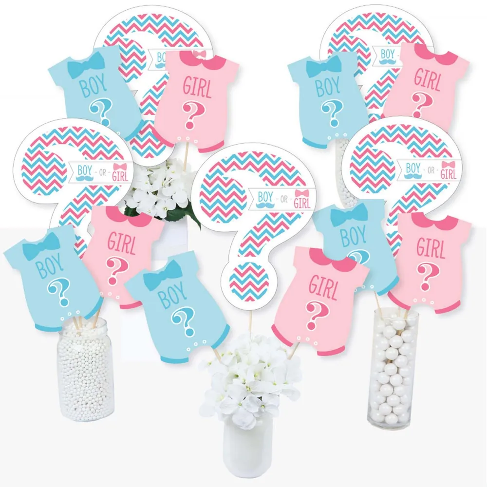Chevron Gender Reveal - Centerpiece Sticks - Table Toppers - Set of 15
