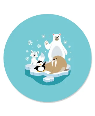 Arctic Polar Animals - Winter Party Circle Sticker Labels - 24 Ct