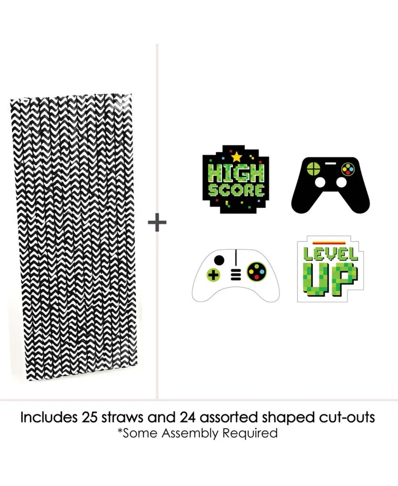 Game Zone - Paper Straw Decor - Video Game Striped Decor Straws - 24 Ct