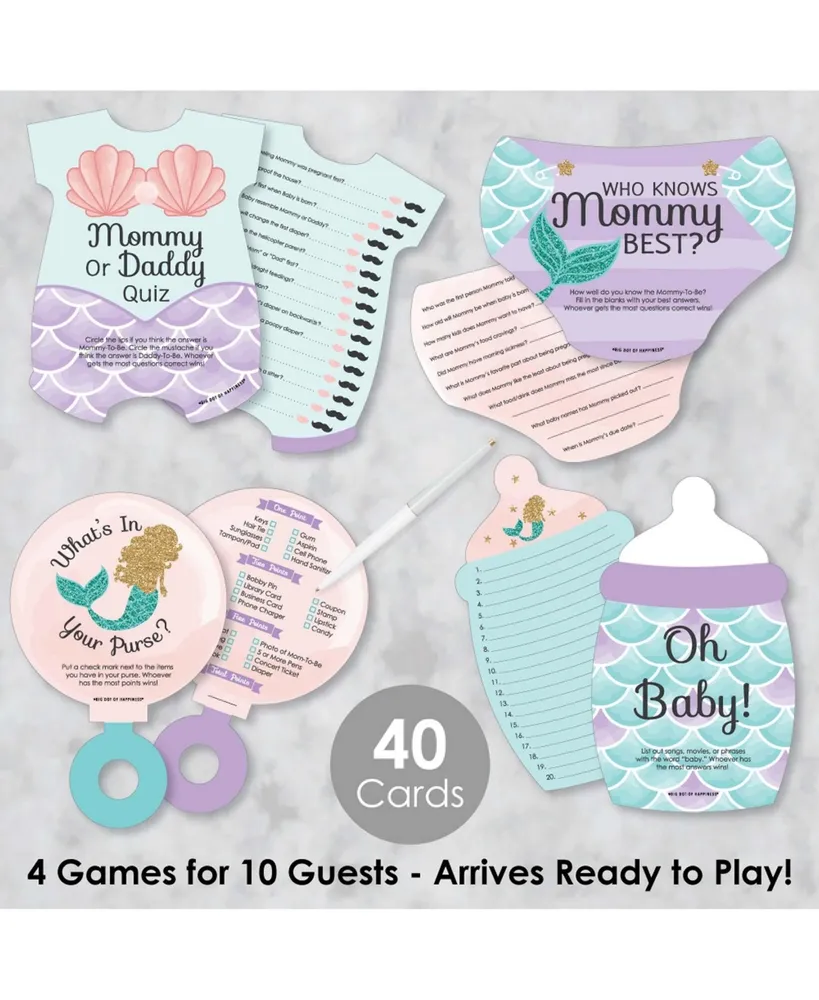 Let's Be Mermaids - 4 Baby Shower Games - 10 Cards Each - Gamerific Bundle