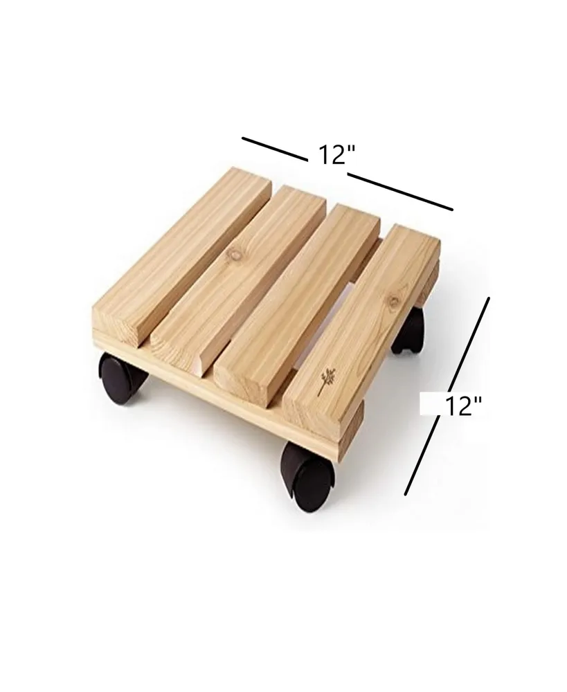 Plastec Wooden Plant Caddy on Wheels For Large Planter Pots, 12in
