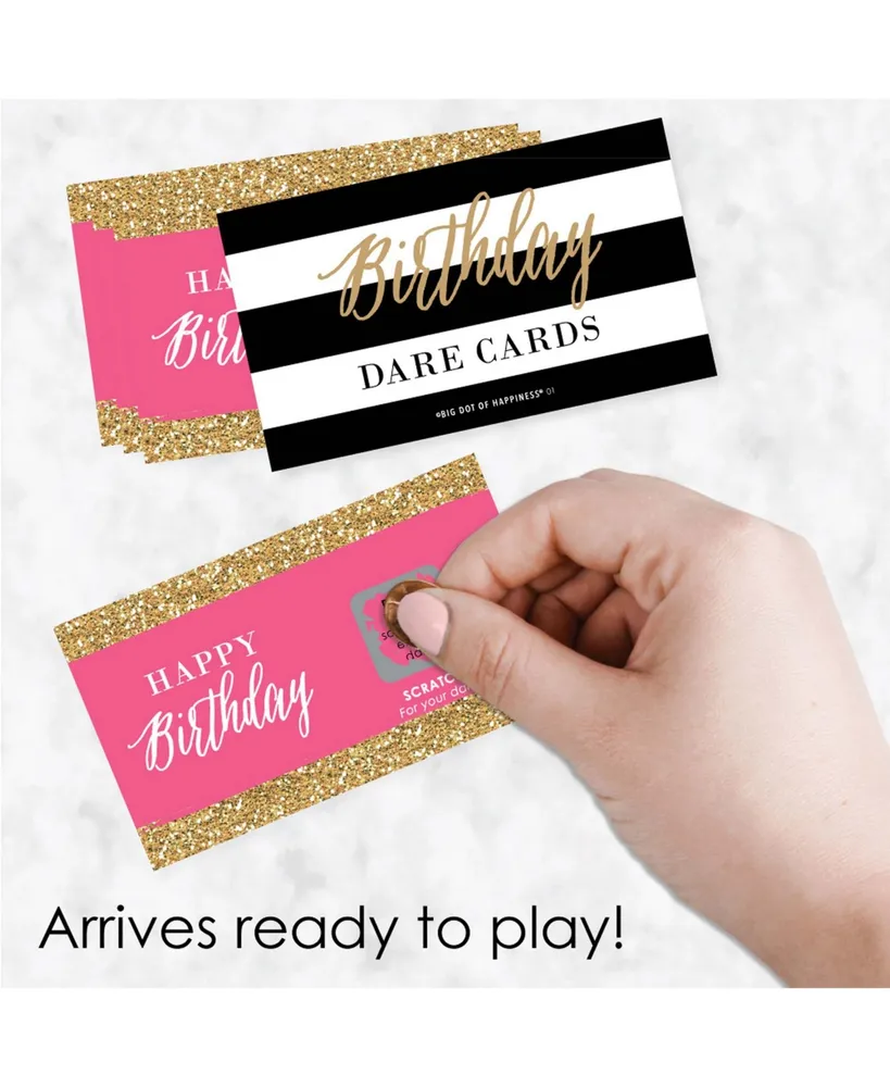 Chic Happy Birthday Pink Black Gold Party Game Scratch Off Dare Cards - 22 Ct