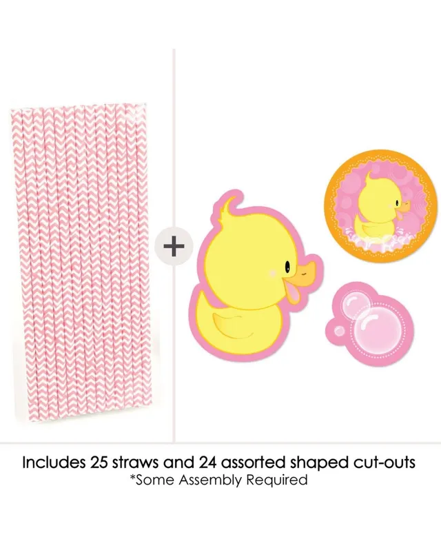 Big Dot of Happiness Ducky Duck Paper Straw Decor - Baby Shower or Birthday  Party Striped Decorative Straws - Set of 24