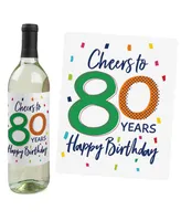80th Birthday - Cheerful Happy Birthday Decor - Wine Bottle Label Stickers 4 Ct