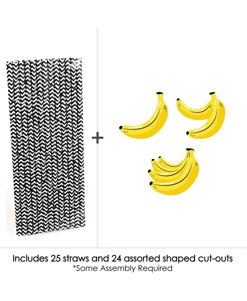 Let's Go Bananas - Paper Straw Decor - Tropical Party Striped Decor Straws 24 Ct