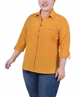 Ny Collection Plus 3/4 Roll Tab Blouse with Pockets