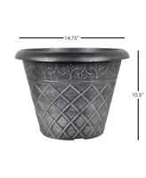 Garden Elements Outdoor Diamond Banded Plastic Planter Silver 14.75 Inches