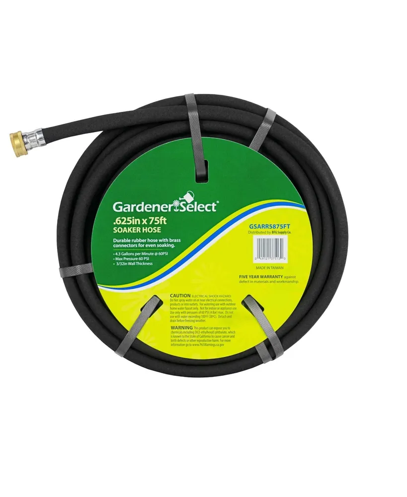 Gardener Select Durable Soaker Hose Brass Connectors, Black .62 Inches x 75 Ft