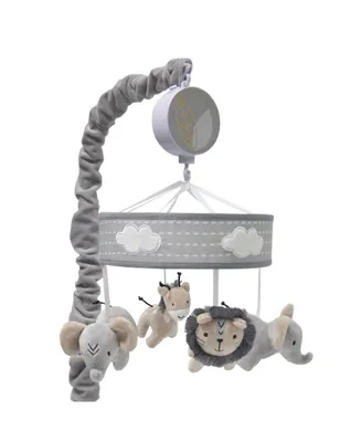 Lambs & Ivy Jungle Safari Gray Elephant/Lion/Giraffe Musical Baby Crib Mobile Toy
