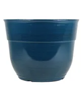 Garden Elements Glazed Brushed Happy Large Plastic Planter Dark Teal 15 Inch