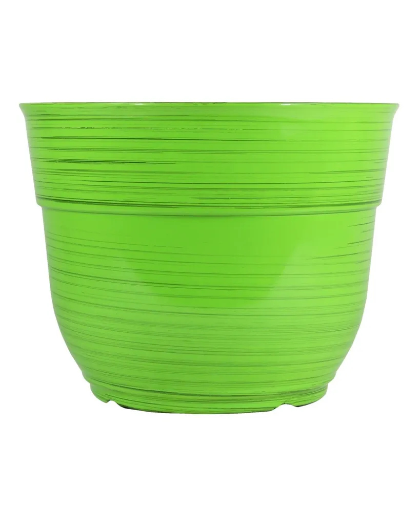 Garden Elements Glazed Brushed Happy Large Plastic Planter Bright 15 Inches