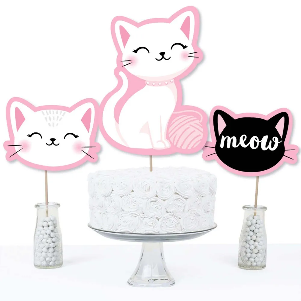 Purr-fect Kitty Cat - Party Centerpiece Sticks - Table Toppers - Set of 15