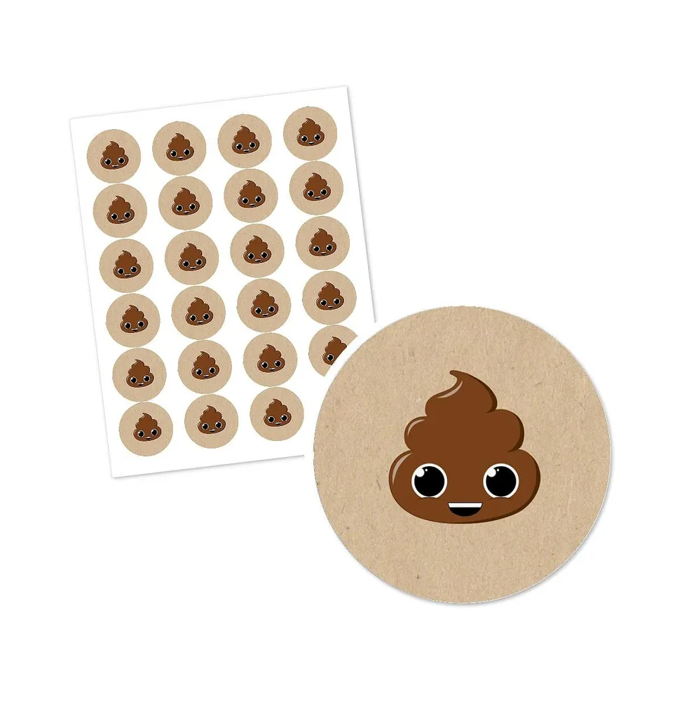 Party 'Til You're Pooped - Poop Emoji Party Circle Sticker Labels - 24 Count