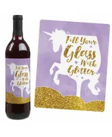 Rainbow Unicorn - Magical Unicorn Party Decor - Wine Bottle Label Stickers 4 Ct - Assorted Pre