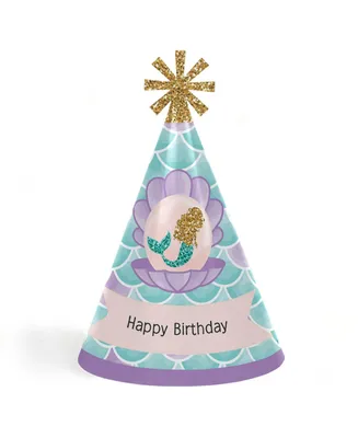 Let's Be Mermaids - Cone Happy Birthday Party Hats - Set of 8 (Standard Size)