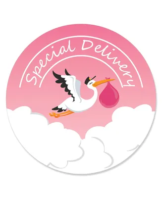 Girl Special Delivery - Stork Baby Shower Circle Sticker Labels - 24 Ct