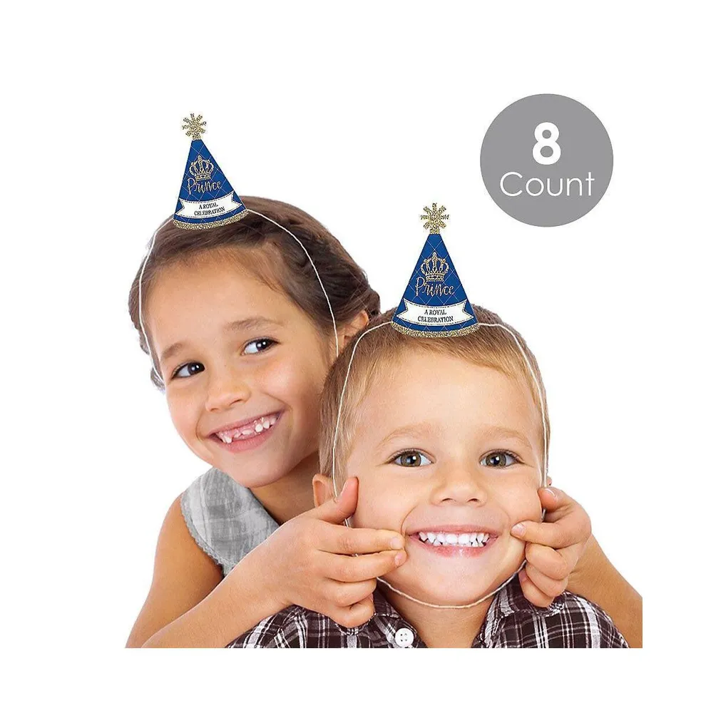 Big Dot of Happiness Royal Prince Charming - Mini Cone Baby Shower or Birthday Small Party Hats 8 Ct