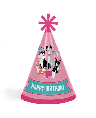 Pawty Like a Puppy Girl - Cone Happy Birthday Party Hats - 8 Ct (Standard Size)