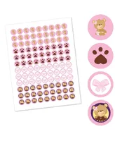 Baby Girl Teddy Bear - Party Round Candy Sticker Favors (1 sheet of 108)