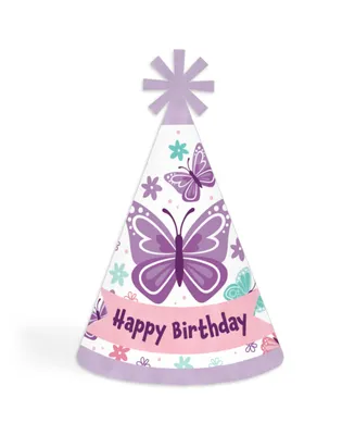 Beautiful Butterfly - Cone Happy Birthday Party Hats Standard Size 8 Count
