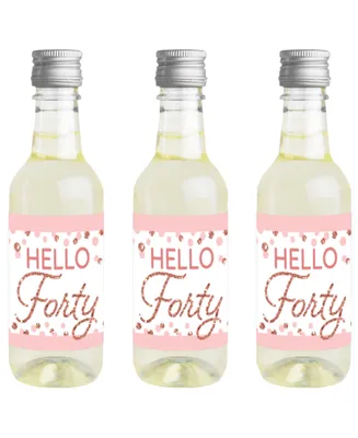 40th Pink Rose Gold Birthday Mini Wine Bottle Labels Party Favor 16 Ct