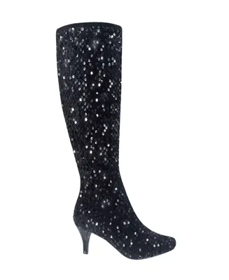 Impo Women's Namora Sequin Stretch Knee High Boots - Black