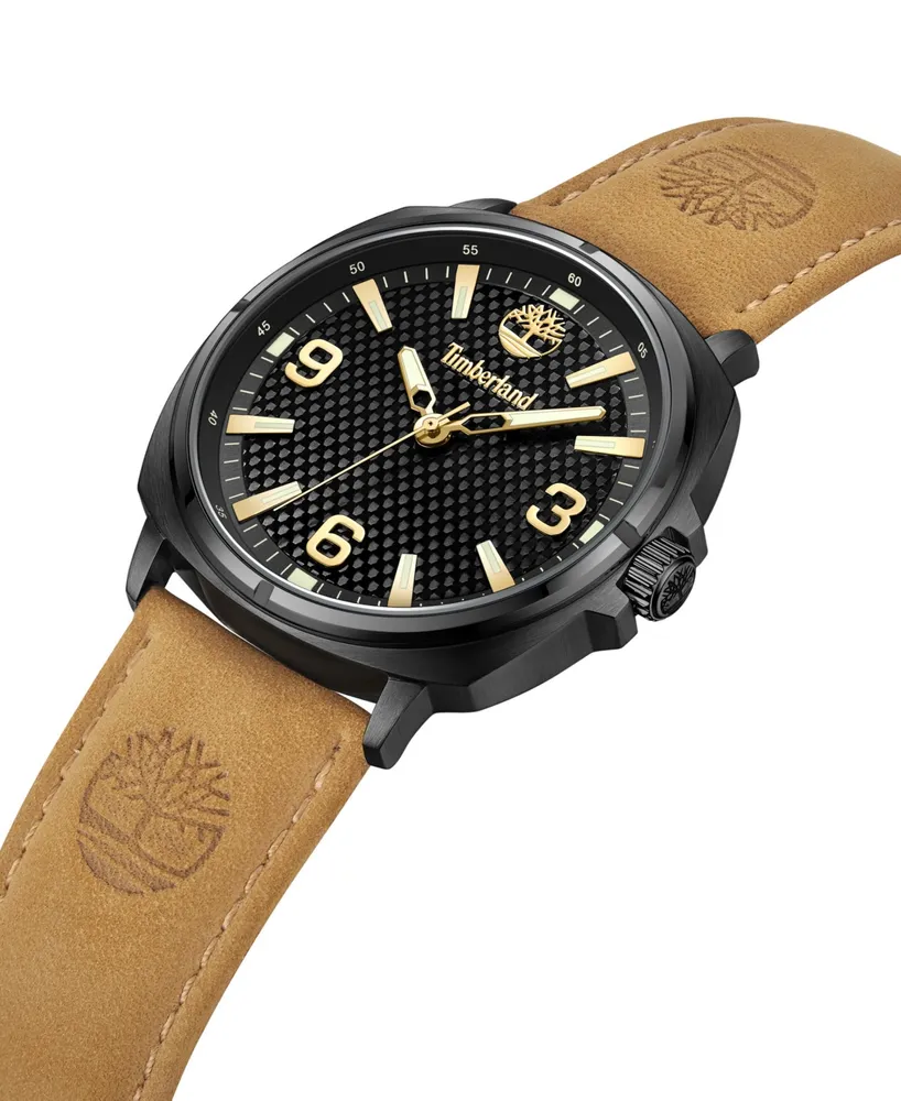 Timberland Men's Bailard Wheat Genuine Leather Strap Watch, 44mm