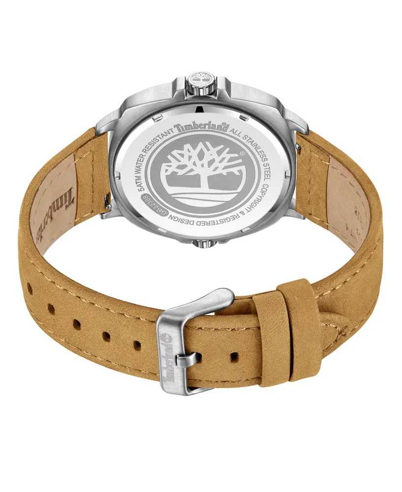 Timberland Men's Williston Three Date Hand Wheat Genuine Leather Strap Watch, 44mm