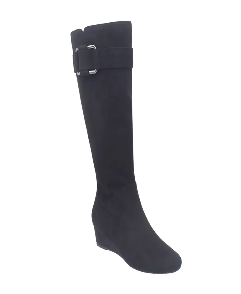 Impo Women's Genia Memory Foam Stretch Wide Calf Knee High Wedge Boots
