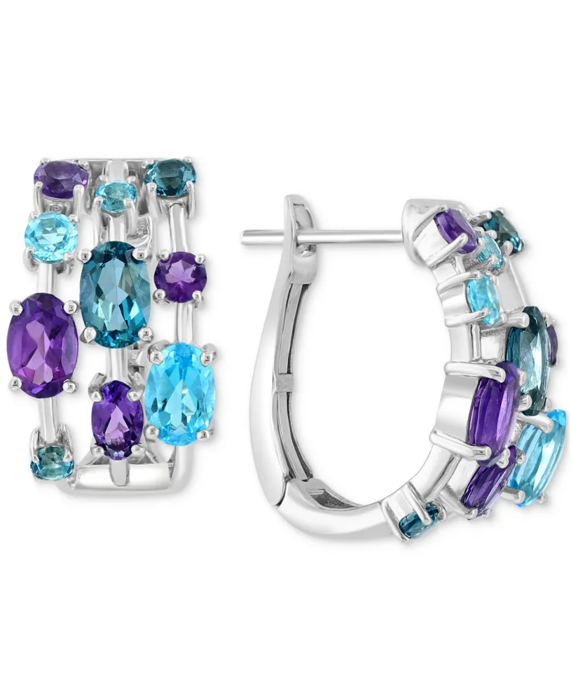 Effy Multi Gemstone Leverback Hoop Earrings (4-3/4 ct. t.w.) in Sterling Silver