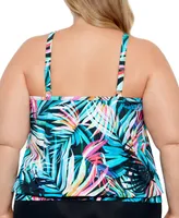 Swim Solutions Plus Printed High Neck Tie-Waist Tankini Top, Created for Macy's