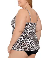 Swim Solutions Plus Size Knotted Flyaway Fauxkini One-Piece Swimsuit, Created for Macy's